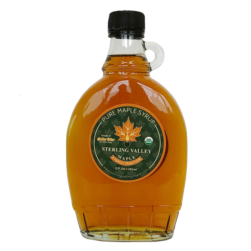 Certified Organic Syrup: 12oz Glass Container of Maple Syrup