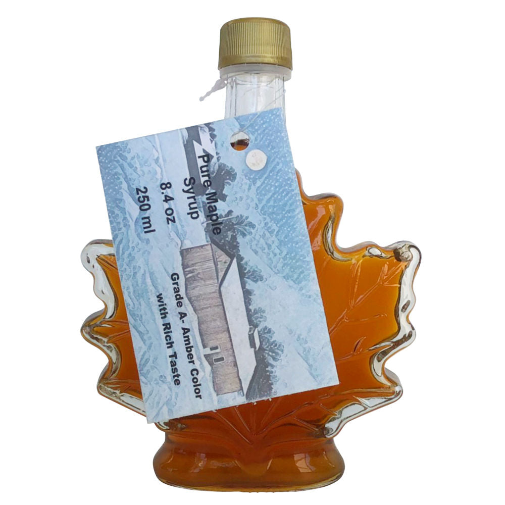 A 250ml (8.4oz) Maple Leaf Glass bottle of Amber Syrup